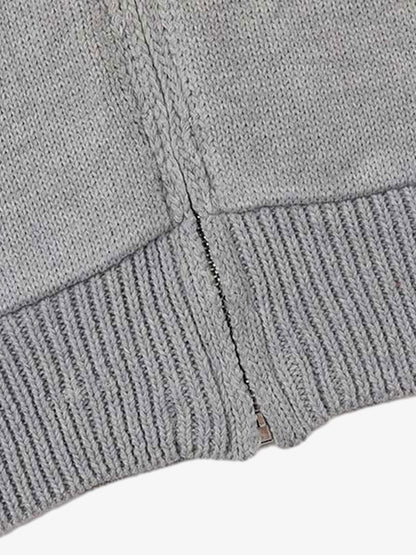 86 Graphic Eyelet Zip Knit Cardigan; Gray / S, Gray / M, Gray / L, Gray / XL