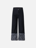 Streetwear Fur Edge Turn Up Denim Jeans
