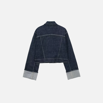 Vintage Chic Blue Lapel Neck Denim Jacket