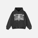 Oversize Faded Black Skeleton Graphic Hip Hop Hoodie