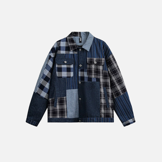 Versatile Retro Blue Casual Patchwork Denim Jacket
