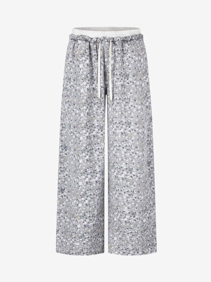 Floral Graphic Drawstring Wide-Leg Pants