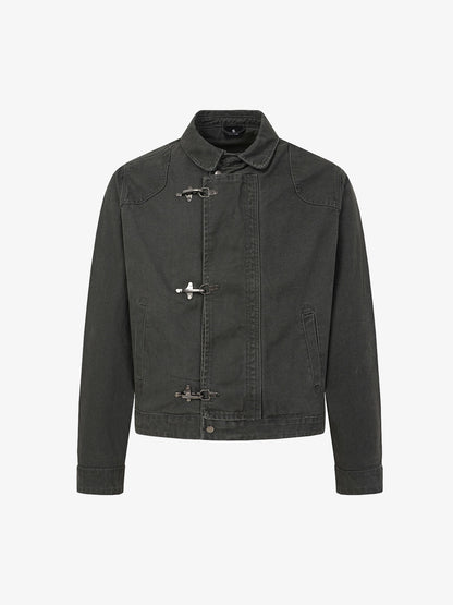 Distressed Metal Airplane-Buckle Work Jacket; Gray / M, Gray / L, Gray / XL, Gray / 2XL, Gray / 3XL