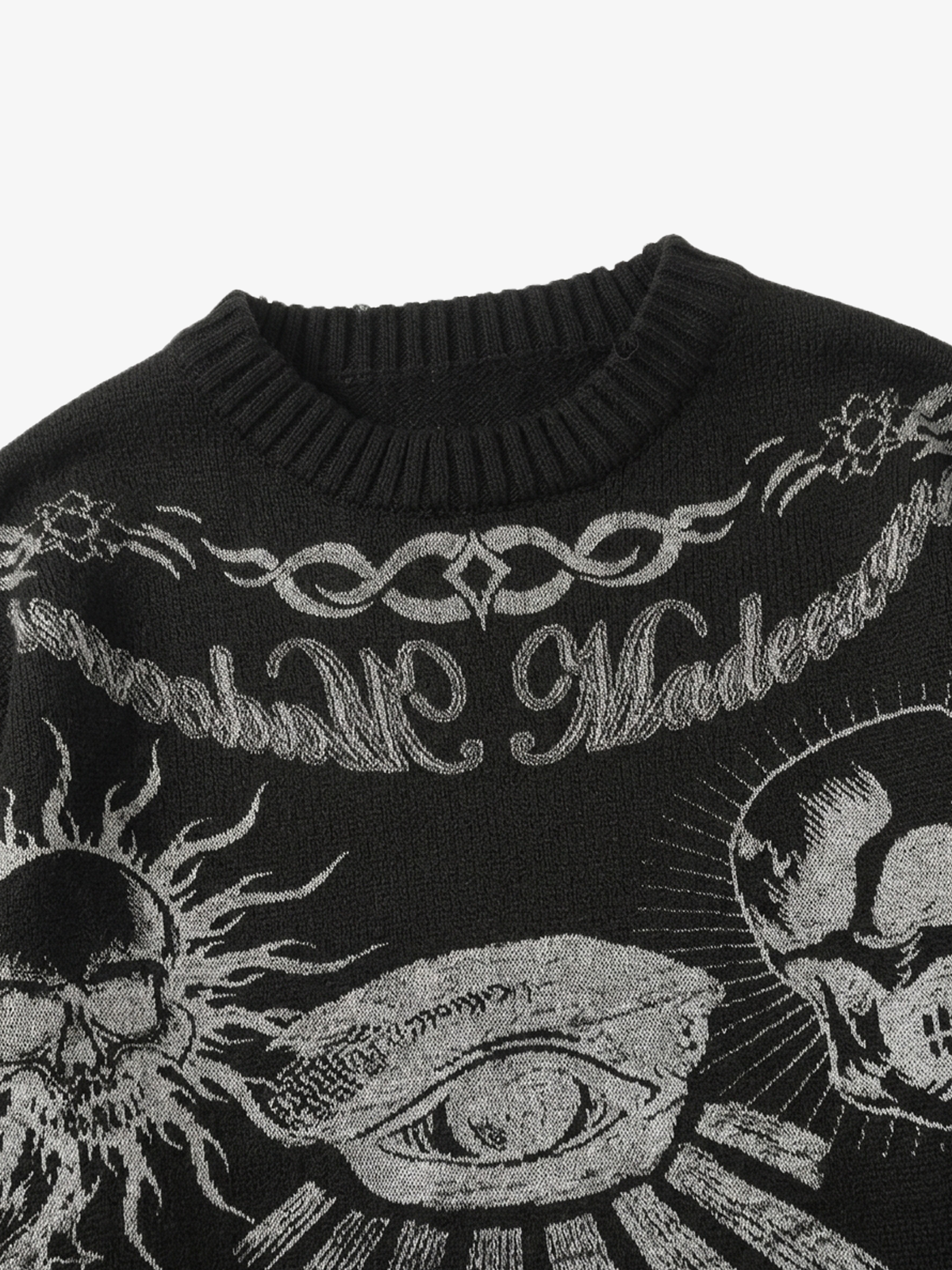 Dark Flame Skull Crewneck Sweater; Black / S, Black / M, Black / L, Black / XL, Black / 2XL