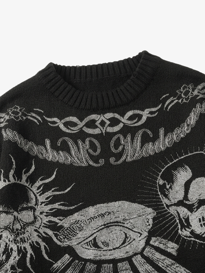 Dark Flame Skull Crewneck Sweater; Black / S, Black / M, Black / L, Black / XL, Black / 2XL