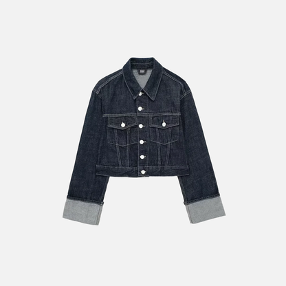 Vintage Chic Blue Lapel Neck Denim Jacket