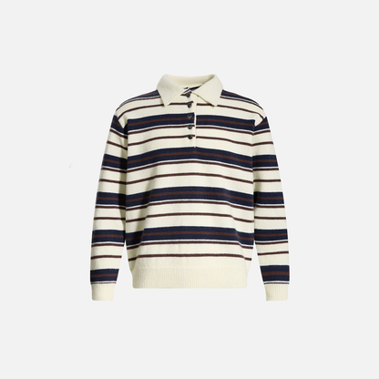 Premium Striped Button-down Knit Sweater