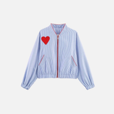 Breathable Striped Love Patch Zipper Shirt