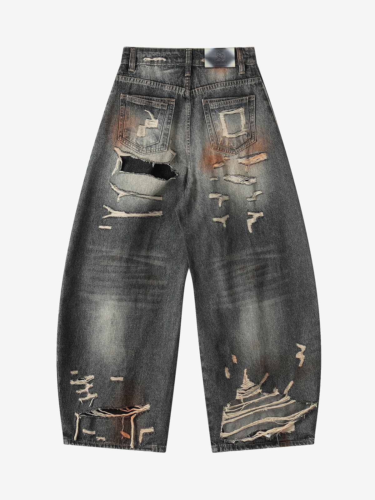 Distressed Ripped Detail Baggy Jeans; Blue / S, Blue / M, Blue / L