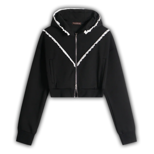 Fuzzy Trim Crop Zip-Up