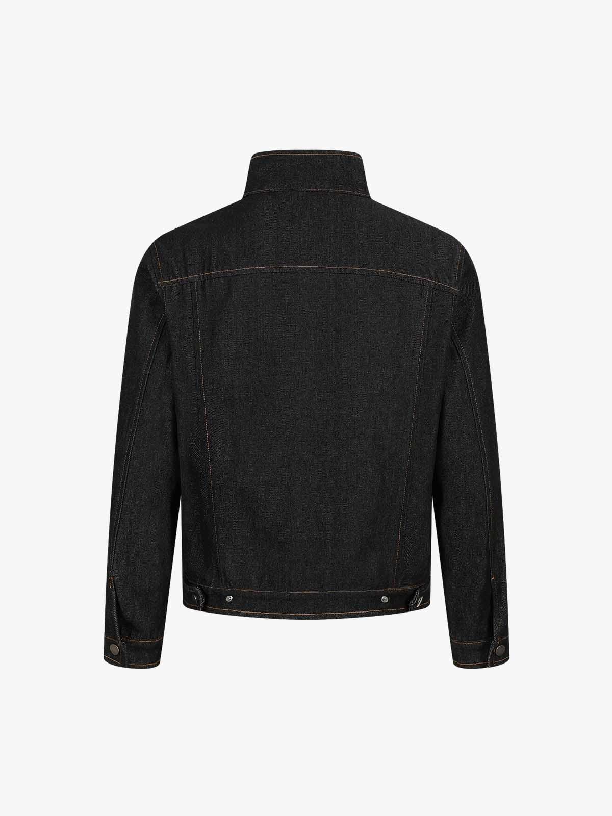 Stand Collar Clasp Detail Denim Jacket; Black / S