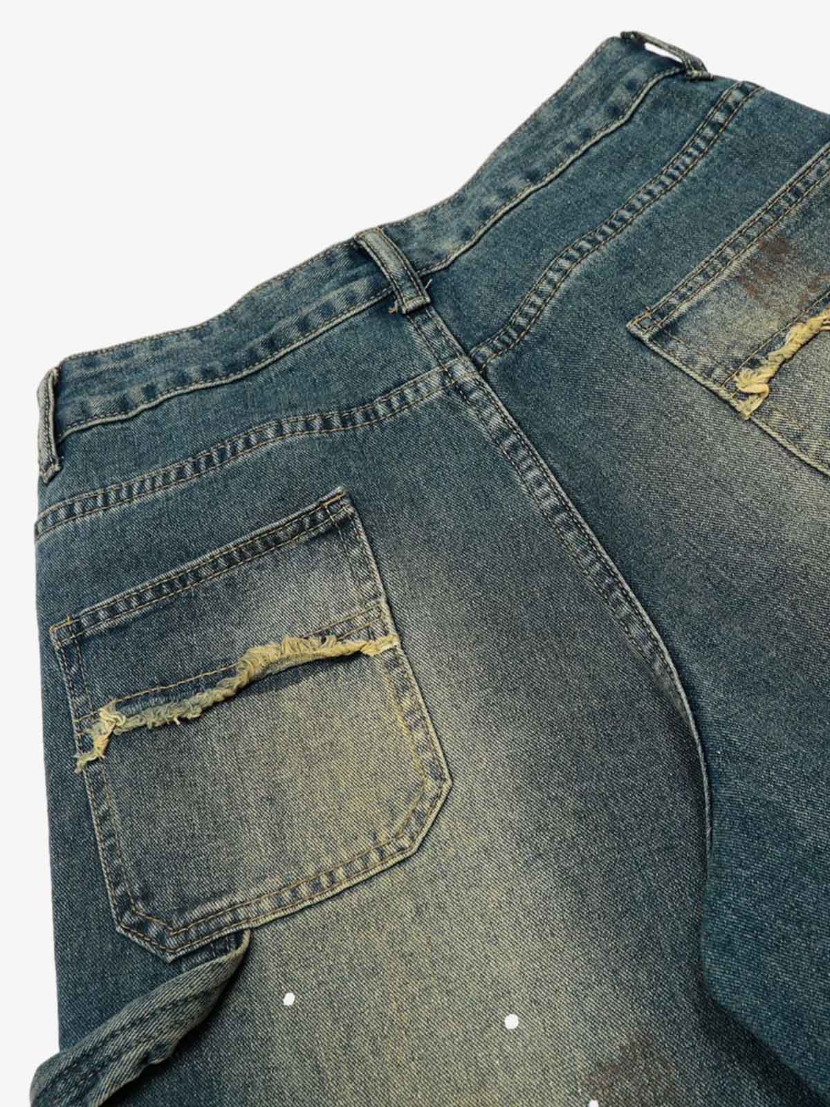 Distressed Denim Jeans with Braided Chain Detail - Perfect for Casual and Streetwear Styles; Blue / S, Blue / M, Blue / L, Blue / XL, Blue / 2XL, Blue / 3XL
