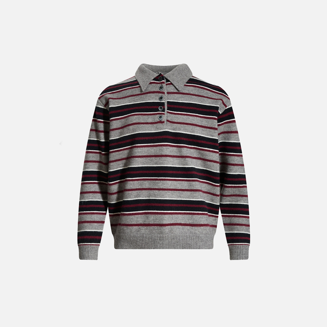 Premium Striped Button-down Knit Sweater
