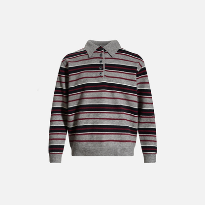 Premium Striped Button-down Knit Sweater