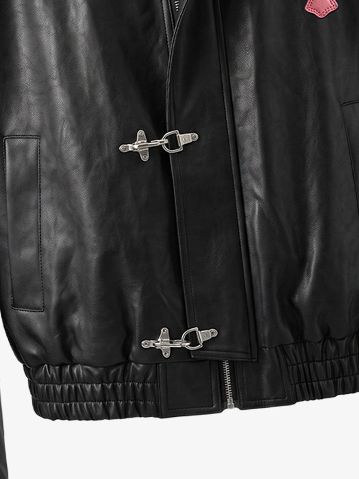 Cross Embroidered Color Block Cropped Biker Jacket; Black / S, Black / M, Black / L, Black / XL, Black / 2XL, Black / 3XL