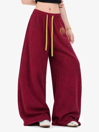 Crest Graphic Wide-Leg Sweatpants; Red / S, Red / M, Red / L, Red / XL