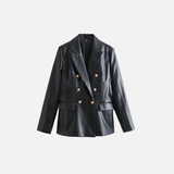 Trendy European Style Classic Suit Leather Coat