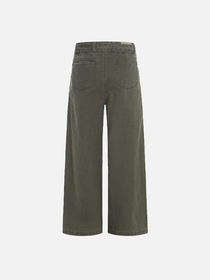 American Style Solid Color With Belt Wide Leg Pants