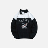 ALASKA Eagle Print Fleece Color Block Sweatshirt