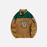 ALASKA Eagle Print Fleece Color Block Sweatshirt