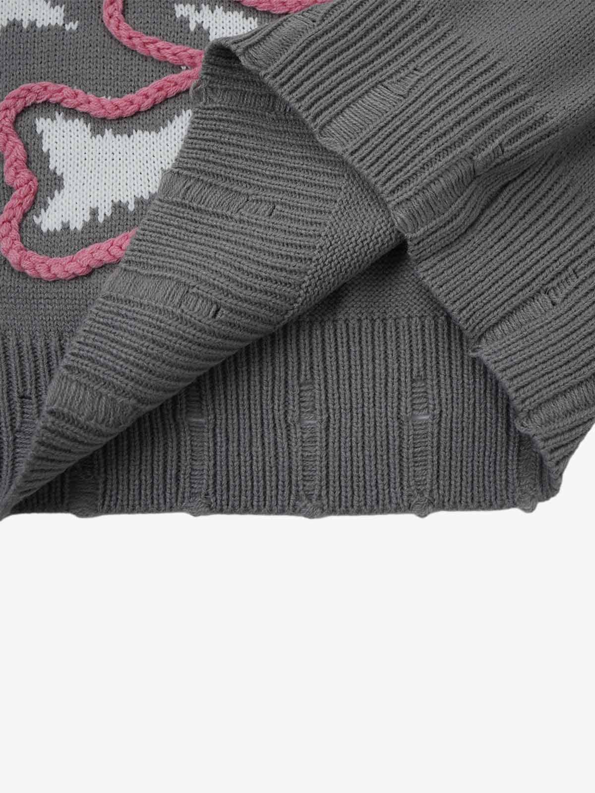 Skull Skeleton Graphic Knit Sweater; Gray / S, Gray / M, Gray / L, Gray / XL