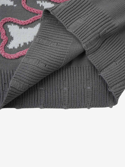 Skull Skeleton Graphic Knit Sweater; Gray / S, Gray / M, Gray / L, Gray / XL