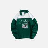 ALASKA Eagle Print Fleece Color Block Sweatshirt