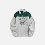 ALASKA Eagle Print Fleece Color Block Sweatshirt