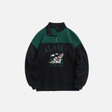 ALASKA Eagle Print Fleece Color Block Sweatshirt