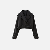 Old Money Style Belted Cropped Trench Jacket