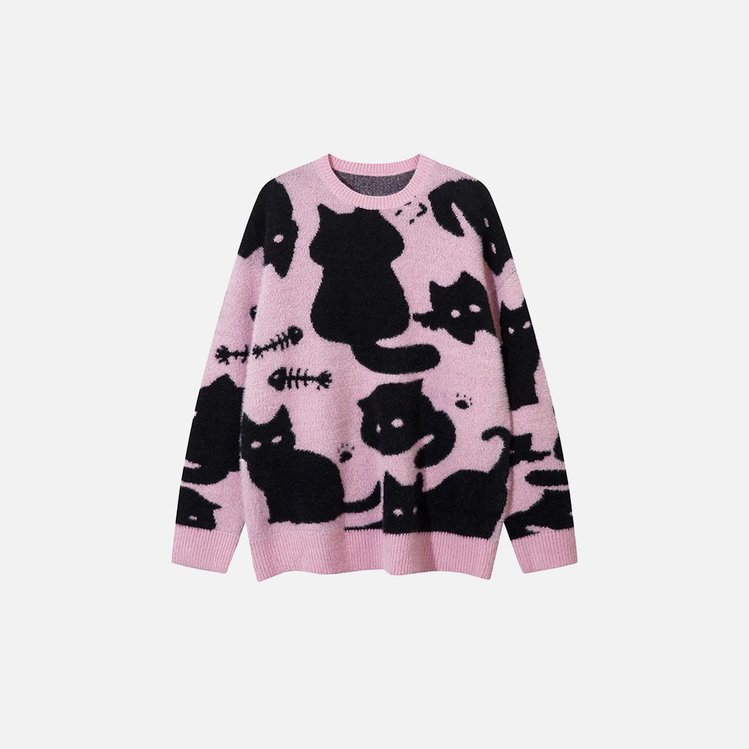 Cozy Oversized Cute Cat Knitted Sweater