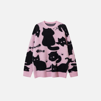 Cozy Oversized Cute Cat Knitted Sweater
