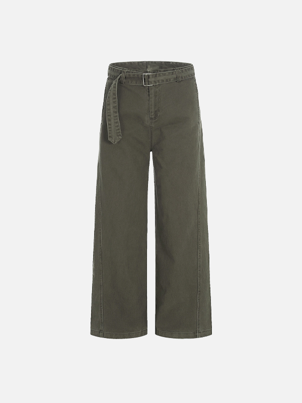 American Style Solid Color With Belt Wide Leg Pants