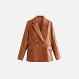 Trendy European Style Classic Suit Leather Coat