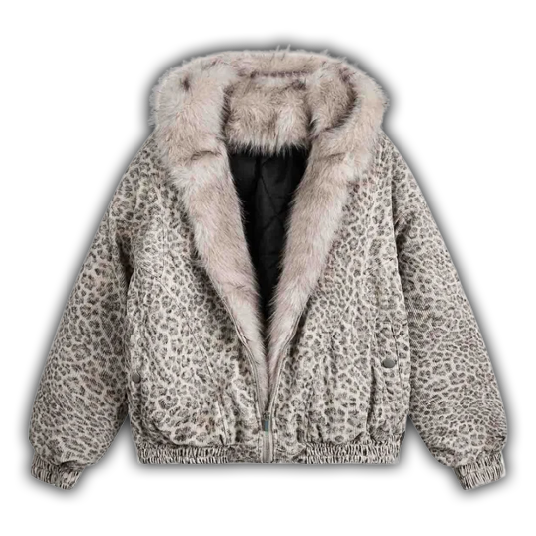 Leopard Fur Collar Bomber