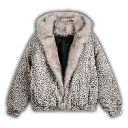 Leopard Fur Collar Bomber