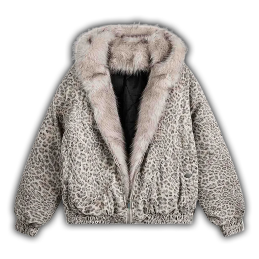 Leopard Fur Collar Bomber