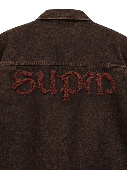 Scorpion Embroidered Washed Distressed Denim Jacket