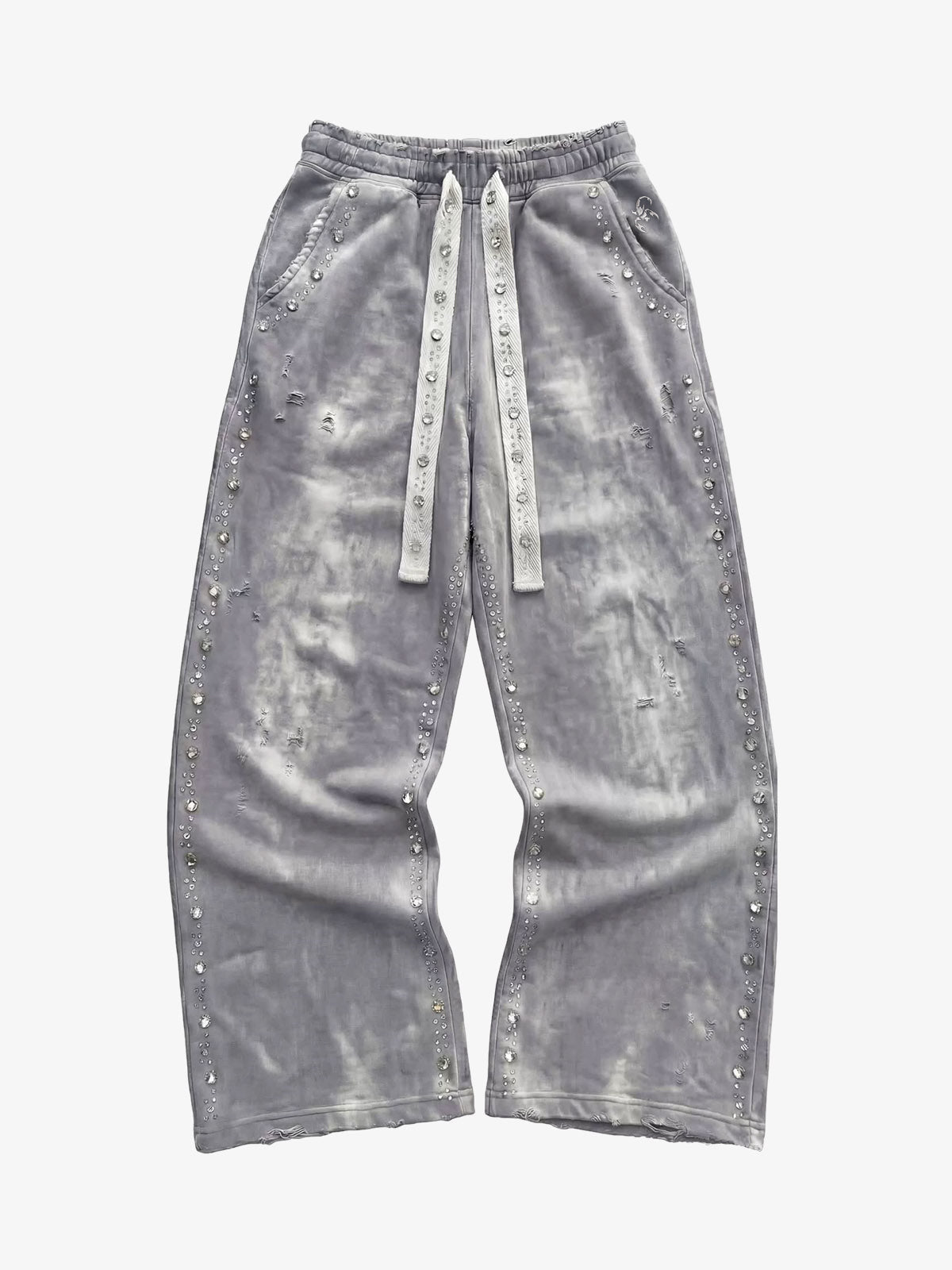 Distressed Rhinestone Sweatpants; Gray / S, Gray / M, Gray / L, Gray / XL, Gray / 2XL