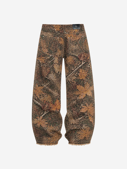 Maple Leaf Embroidered 3D Graphic Baggy Pants