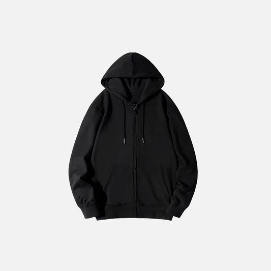 Zip Up Cardigan Solid Black Hoodie