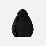 Zip Up Cardigan Solid Black Hoodie