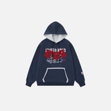 Retro Contrast Paneled Casual Front Pocket Hoodie
