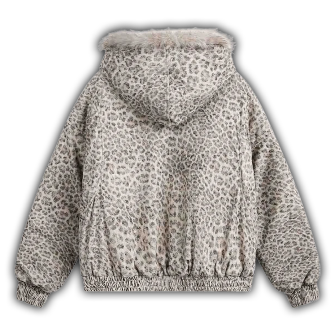 Leopard Fur Collar Bomber