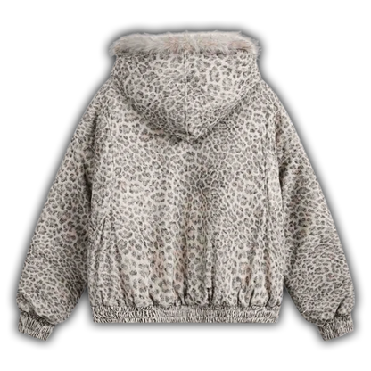 Leopard Fur Collar Bomber