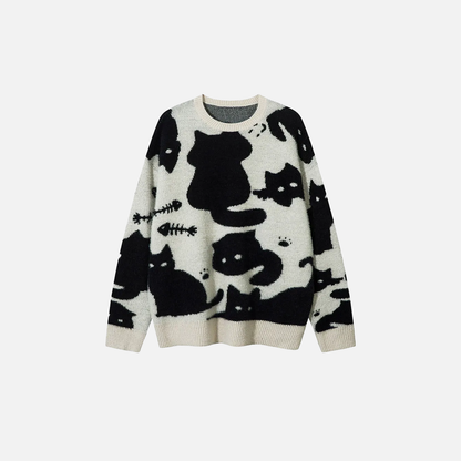 Cozy Oversized Cute Cat Knitted Sweater