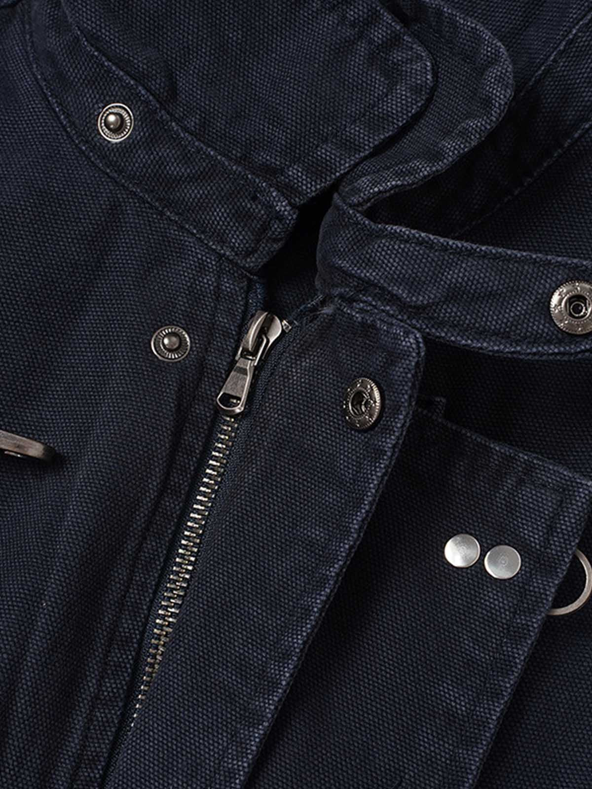 Distressed Metal Airplane-Buckle Work Jacket; Blue / M, Blue / L, Blue / XL, Blue / 2XL, Blue / 3XL