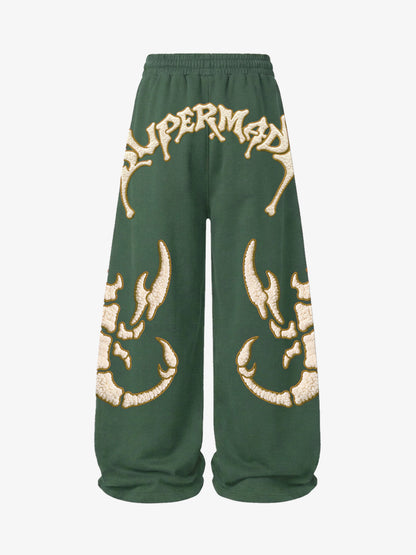 Scorpion Skeleton Terry Embroidered Wide-Leg Sweatpants; Green / S, Green / M, Green / L, Green / XL, Green / 2XL