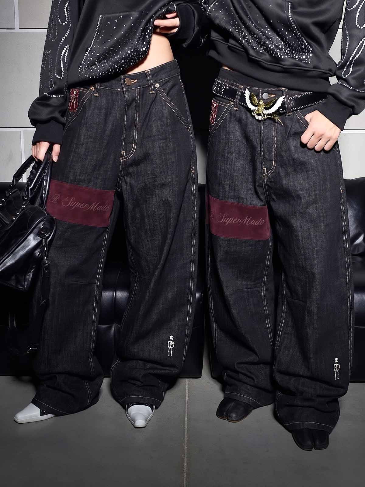 Pirate Skull Heavyweight Black Raw Denim Jeans; Basic Black / S, Basic Black / M, Basic Black / L, Basic Black / XL, Basic Black / 2XL