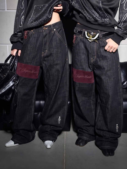 Pirate Skull Heavyweight Black Raw Denim Jeans; Basic Black / S, Basic Black / M, Basic Black / L, Basic Black / XL, Basic Black / 2XL